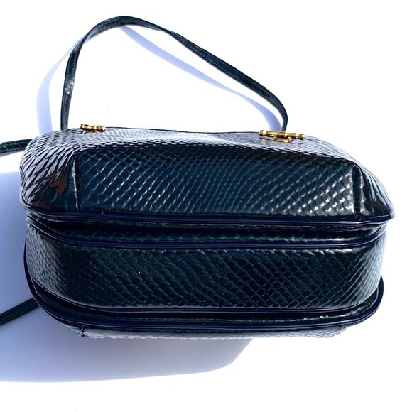 VTG Rosenfeld Navy Leather Faux Reptile Skin Handbag with Coin Purse, 1960s - Picture 11 of 15